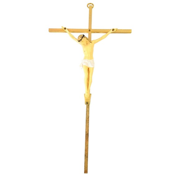 Catholic Jesus Crucifix 10X5 Inches Wall Hanging INRI Polished Brass color - Picture 1 of 7